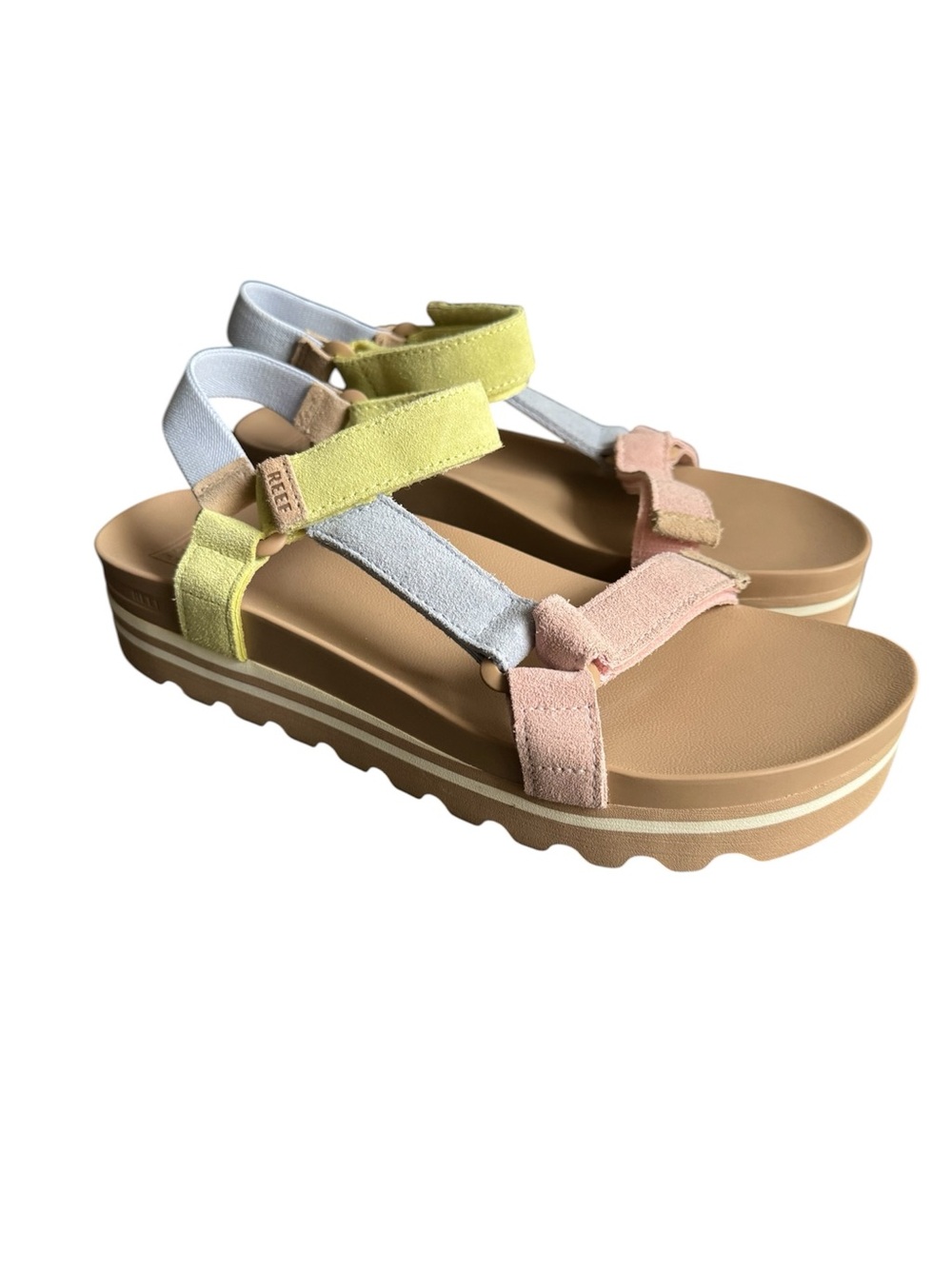 Reef Rem Hi Sandals Cushion Pastel Suede Colorblock Platform Womens 9 EUC